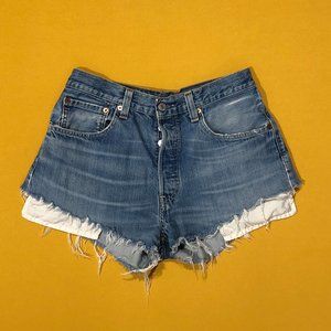Levi's 501 Women's Waist 28 Blue Distressed Denim Button Fly Cut Off Short